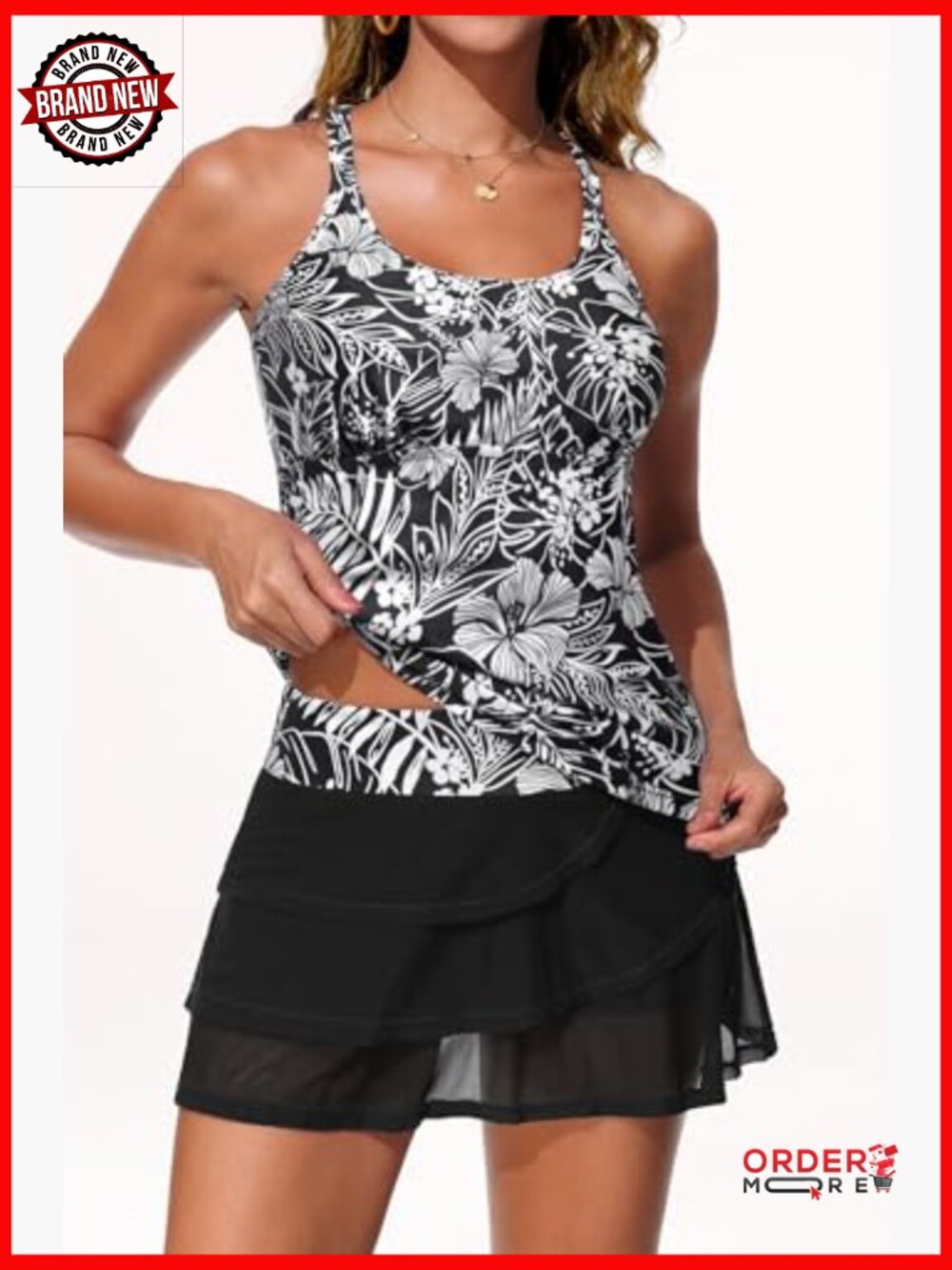 Two Piece Tankini Swimwear with Shorts Tummy Control Athletic Bathing Suit - Picture 4 of 6